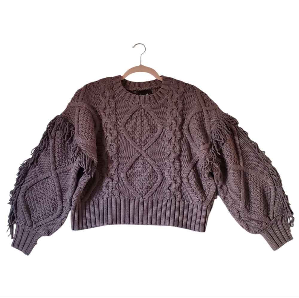 New Line & Dot By Anthropologie Charcoal Jasper Fringe Knit Sweater Size XS NWT